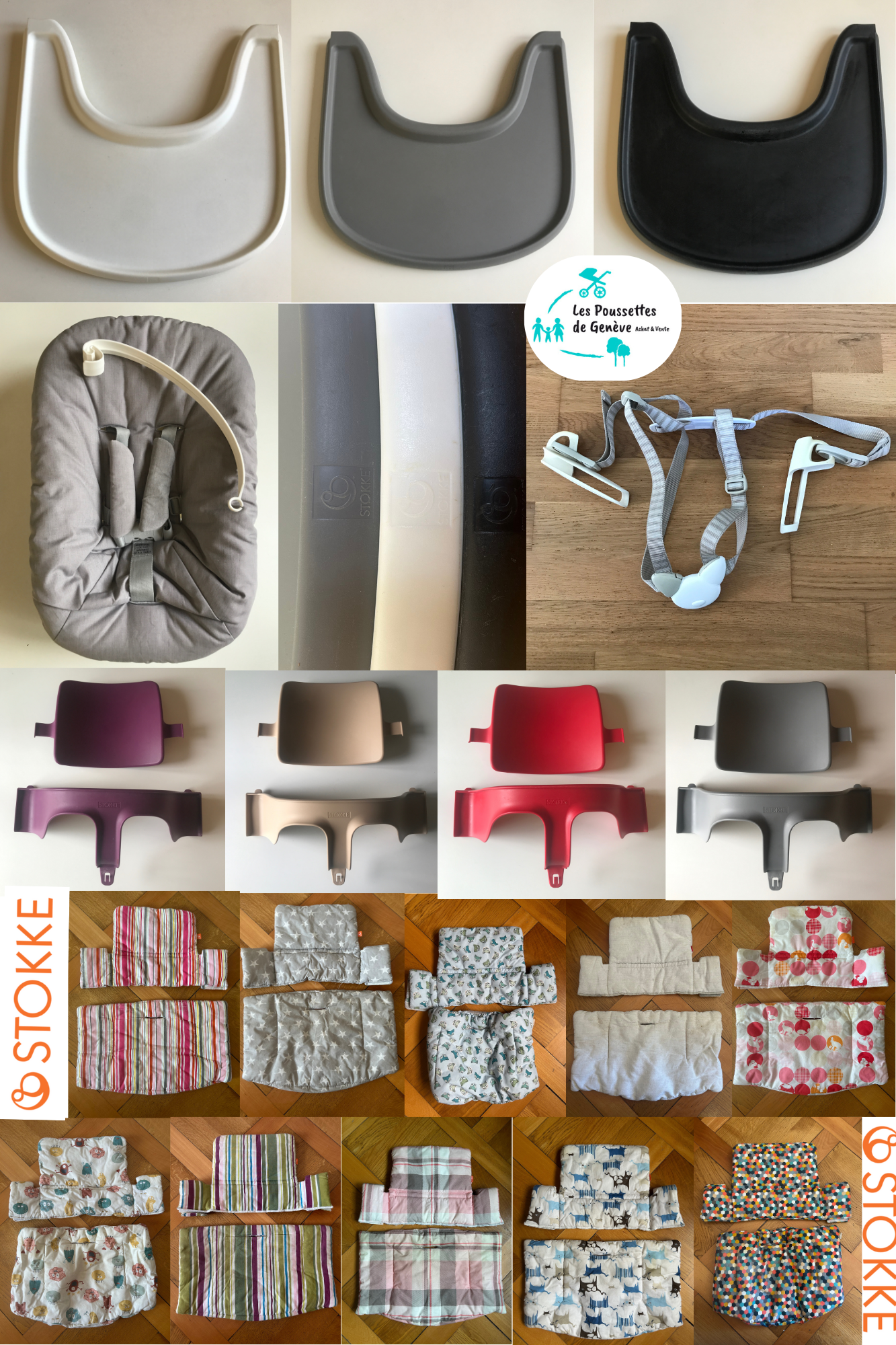 Accessoires Tripp Trapp Stokke coussins babyset newborn set harnais plateaux